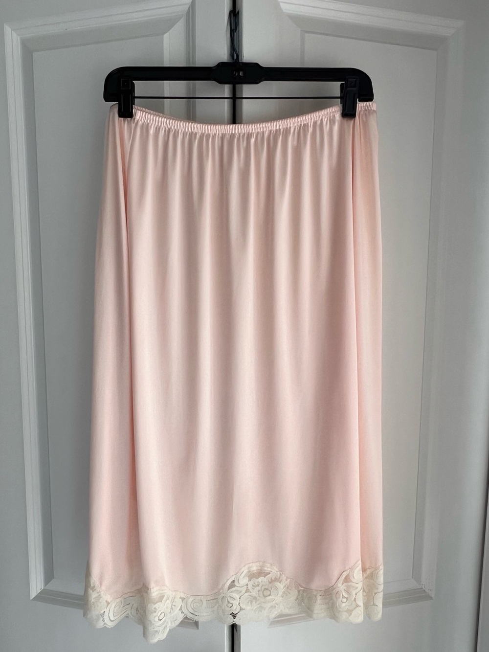 Vanity Fair Soft Pink Midi Half Slip with Cream Lace Trim